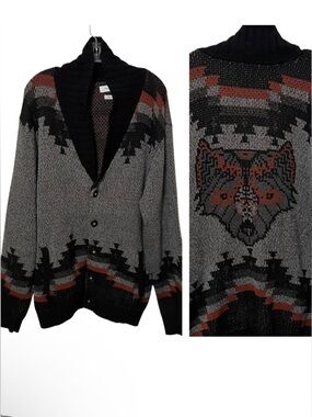 Urban Outfitters Southwestern Aztec Fox Grandpa Sweater Cardigan Sz Medium Rare